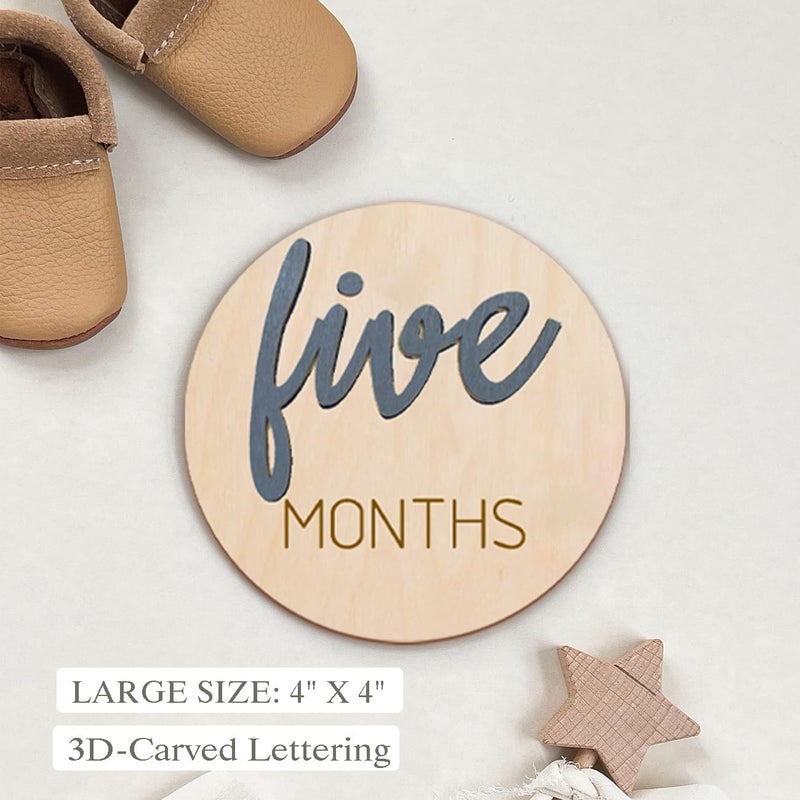 eoscasely Baby Monthly Milestone Markers Disc, Wooden 3D Milestone Cards for Photos, Baby Announcement Sign,Slate Blue, 1-12 Months, 4 Inches in Size. - Image 2